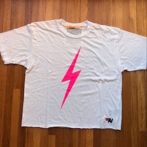 Aviator Nation Bolt Boyfriend Tee White Pink L